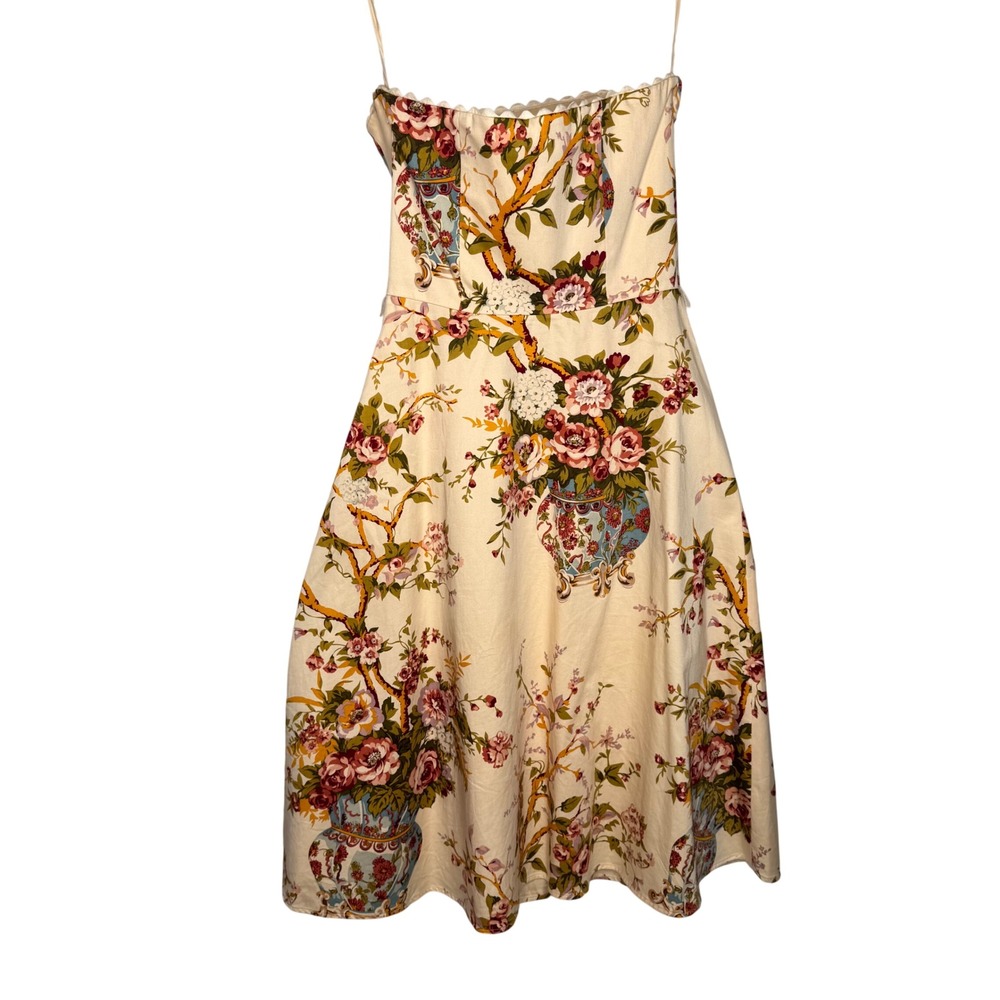 VTG Y2K Moda International Floral Print Strapless Fit Flare Cottagecore Dress 2 - Picture 5 of 9